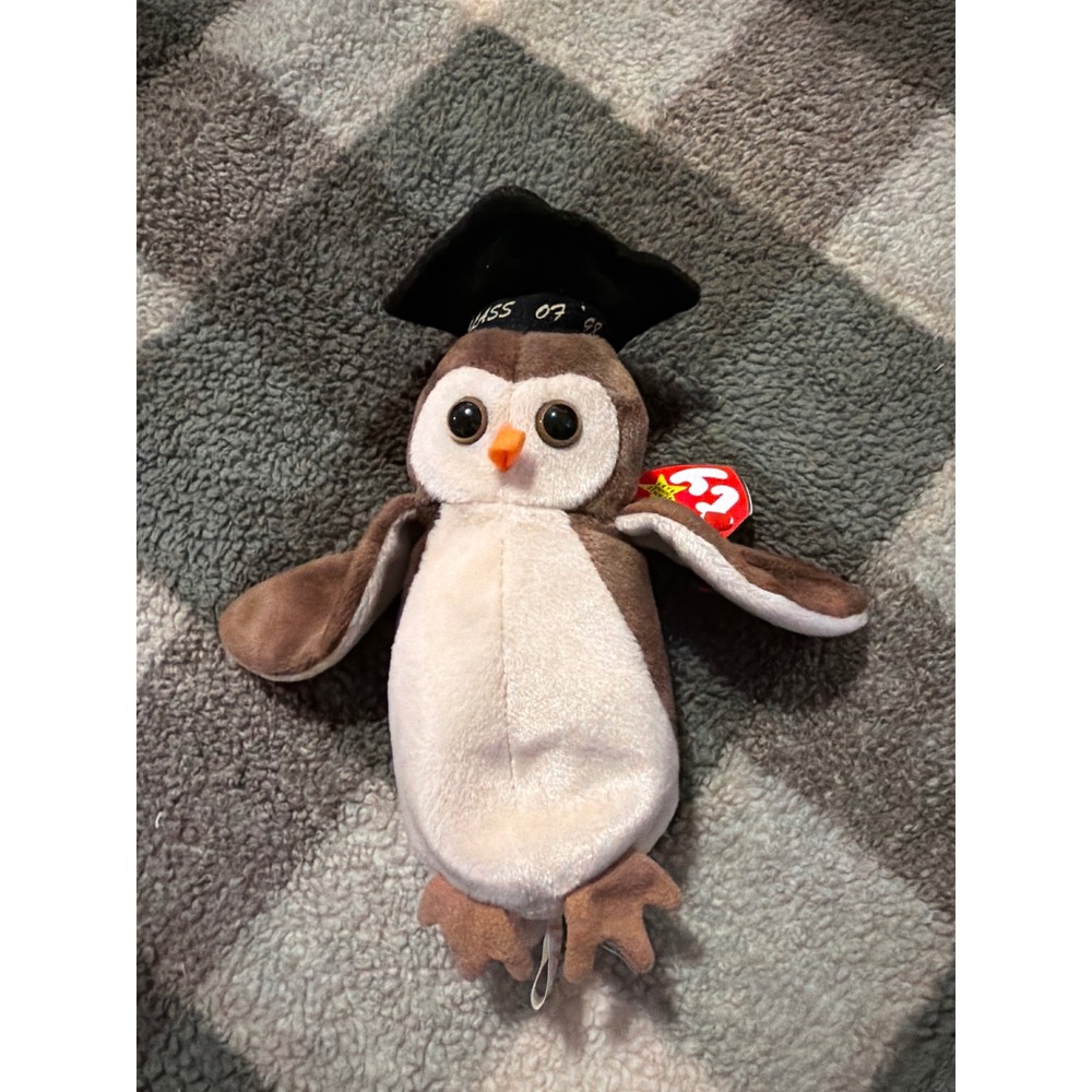 Ty Beanie Baby Wise the Owl Class of 1998 Graduation Plush Brown Bird Vintage‎